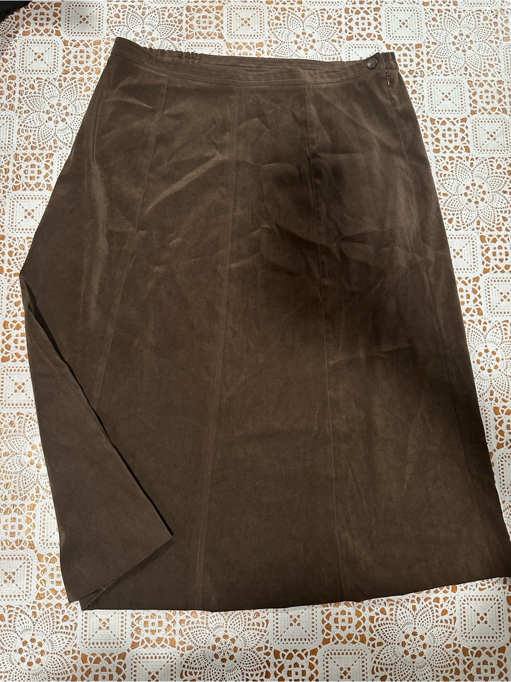 JM Collection Brown Faux Suede Midi Skirt Size 14 Stretch Y2K